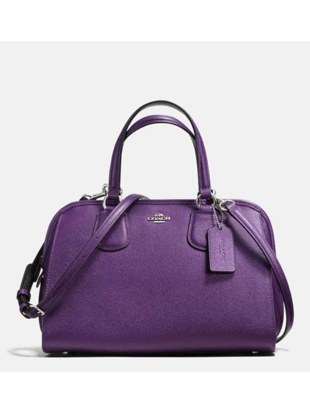 Coach Purple Leather Satchel with Detachable Strap and Top Handles